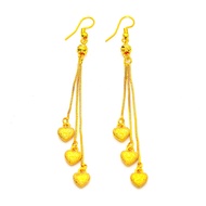 emas 916 Anting-anting  Korean Gold Heart & Tassel Earrings - Romantic Dangle Jewelry - Elegant Love