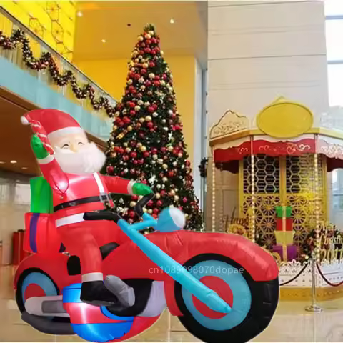 1.8M Long Christmas Inflatable Santa Claus riding a motorcycle Built-in LED Light Indoor Outdoor Fun