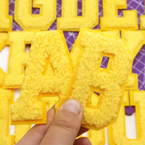 1PC Yellow A-Z Chenille Letter Alphabet Embroidered Patches Applique Iron On Letters For Clothes App