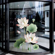 Popular Lotus Chinese Stickers Lotus Leaf Shopping Mall Electrostatic Kitchen Balcony Glass Anti-Col