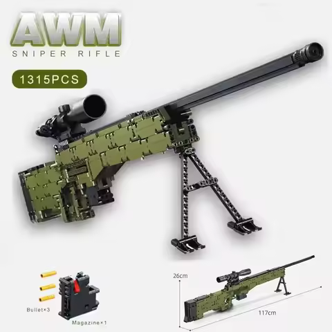 WW2 Military Technique AWM Sniper Rifle Model Building Blocks SWAT Assemble Gun Weapon Bricks Toys F