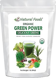 Organic Delicious Greens Superfood Powder - Barley Grass, Wheatgrass, Spirulina, Spinach, Broccoli, Coconut Milk, Ginger, Alfalfa Leaf, Beet Root, Tomato, Dulce &amp; Moringa - Raw Vegan Gluten Free - 1lb