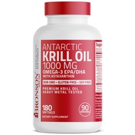 Bronson Antarctic Krill Oil 1000 mg with Omega-3s EPA, DHA, Astaxanthin and Phospholipids 180 Softge