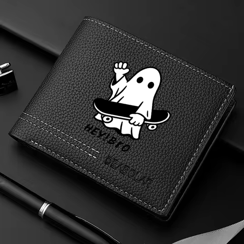 1Pc Men's Ghost Skateboard Print Credit Card Wallet - Multifunctional Large Capacity Coin Purse - Co