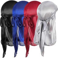 4 Keping Satin Durags Penutup Kepala Silky Durag dengan Set Penutup Kepala Berombak dan Tali Lebar E