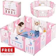 【Free Play Mat】Foldable Baby Play Yard With Free Playmat Extendable Baby Fence Play Pen Play Pen With Gate