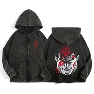 Anime Berserk ล้าง Zip Up Hoodie Harajuku Retro Gothic Graphic เสื้อแจ็คเก็ต Hooded Sweatshirt Cotto