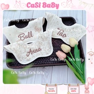 Flower bib with embroidered name, 360 degree rotation, 6 wings, 5 layers, soft, absorbent Muslin fab