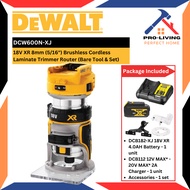 DEWALT DCW600N-XJ 18V XR 8mm (5/16") Brushless Cordless Laminate Trimmer Router (Bare Tool & Set)