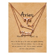 3Pcs Constellation Zodiac Layer Necklaces for Women Girls, Retro 14K Gold Plated 12 Constellation Pe