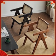 Rattan Wooden Dining Chair with Armrest, Woven Backrest Lounge Chair, Modern Nordic Chair for Living