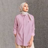 Baju Perempuan Casual Long Sleeve Blouse Button Down Collar Shirt Elegant and Fresh Cotton Oxford Su