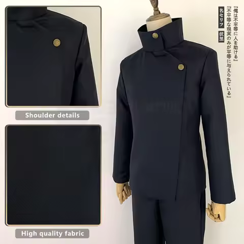 Jujutsu JJK Manga Anime Fushiguro Megumi Cosplay Costume Wig Dark Blue Jacket Pants Uniform Rose Net