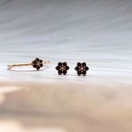 Japanese agete Natural Black Agate Retro All-Match Flower Superfine New Gold Sterling Silver Earring