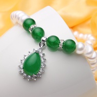 Dainashi Forever Classic Green agate with 8-9mm9-10 mm natural pearl necklace high quality pearl jewelry for women