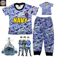 (1-7Y) QS Kids Full Print SEA NAVY UNIFORM Microfiber Pajamas Baju Tidur Sleepwear Budak Lelaki Kanak Kanak Pyjamas