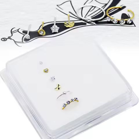 New Set Of 6Pcs Mixd Unique Crystal Zircon 925 Sterling Silver 22G Thin Nose Studs Nose Piercing Rin