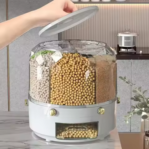 2/6.5kg Large Food Storage Container 360 Rotating Rice Grain Dispenser Sealed Dampproof Cereal Stora