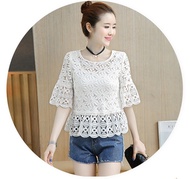 เสื้อลูกไม้ คอกลม มีซับใน(สีขาว) Victoria Lady A113 เสื้อเที่ยว เสื้อลูกไม้สวย เสื้อใส่เที่ยว เสื้อส