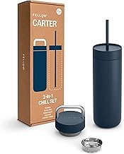 Fellow 20 oz Carter Water Bottle with 2 Lids - Leak-Proof Lid with Metal Handle - Cold Lid with Stra