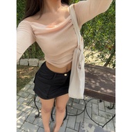 Áo Thun Croptop Dài Tay Trễ Vai Pepper Clothing Áo Thun 2 Lớp Nhún Eo Tay Loe Tôn Dáng Màu Trắng - S