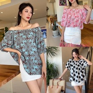women rayon loose tshirt 2024 summer short-sleeved women's thin printed cotton silk puff sleeve vers