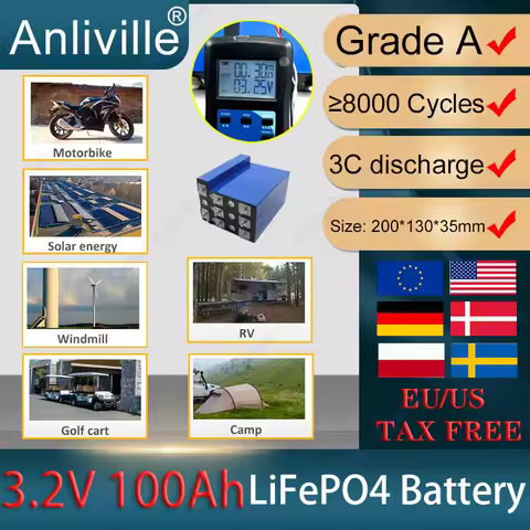 1~30PCS New 3.2V 100Ah Lifepo4 Rechargeable Battery Grade A DIY 12V 24V 48V Campers RV EV Home energ