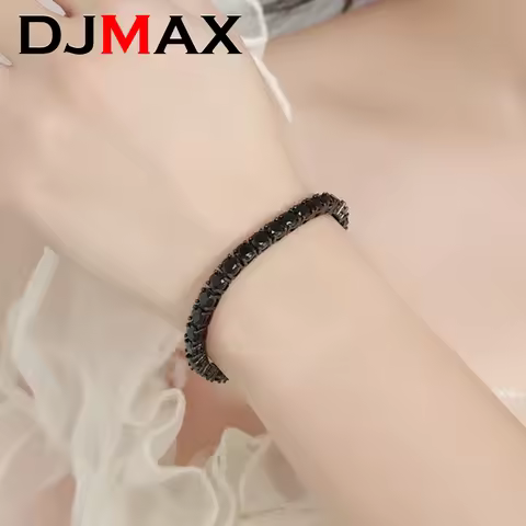 DJMAX Black Moisssanite Tennis Bracelet Original 925 Sterling Silver Jewelry Hip Hop Men's Moisssani