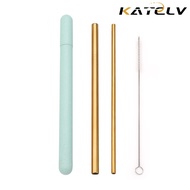 KATELV High Quality Metal Drinking Straw Stainless Steel Straws Reusable 304 Stainless Steel Straw Set With Wheat box