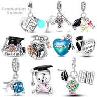 Happy 2026 Graduation Season Charms Bead 925 Silver Owl Bachelor Cap Dangle Fit Original B
