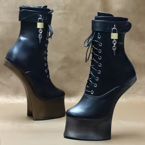 CACA Women Fetish Ankle Boots,18cm Hoof Heelless Men Stage Pole Dance Shoes,Cross-dress Booties,Silv