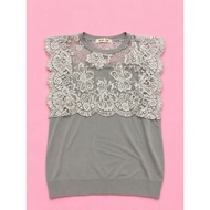 Grey Top White Lace Top