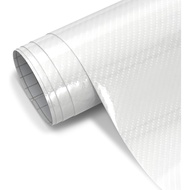 White Carbon Fiber Vinyl Wrap for Cars, 6D High Gloss Car Wrap Vinyl Roll with Air Release, PVC Self