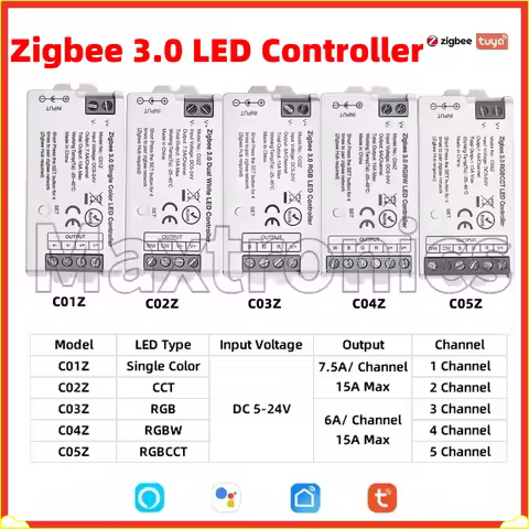 C01Z~C05Z Zigbee 3.0 LED Controller 2.4GHz Hue Bridg Tuya Gateway Smart Voic DC5-24V for Single Colo