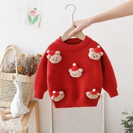Christmas New Year Clothes Children Red Cartoon Bear Knitted Sweater, Height Plus 10 Shots P8XR
