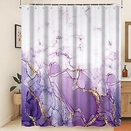180 x 220 cm Marble Shower Curtain, White and Purple, Gold Dots, Waterproof Polyester Bathroom Curta