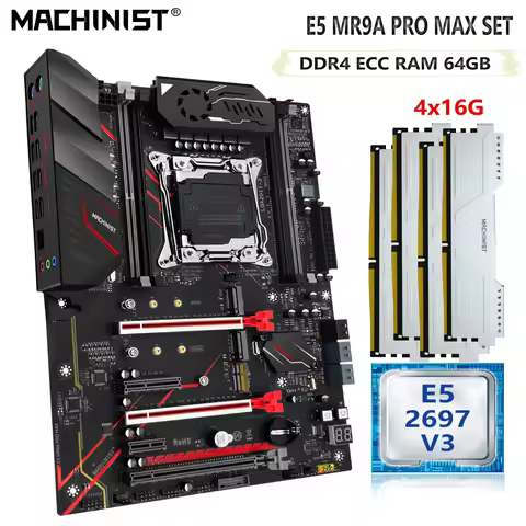 MACHINIST E5 MR9A-PRO-MAX Motherboard Set With Kit Xeon E5 2697 V3 Processor 64G(4*16) DDR4 ECC RAM 