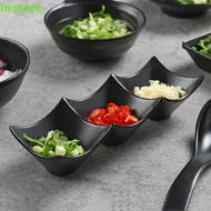 INSTORE Seasoning Plate, Japanese Style Multi-grid Melamine Sauce Dishes, Multifunction Vinegar Dishes Soy Sauce Dish Black Snack Plate For Storage Plate