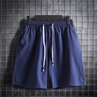 M-5XL Plus Size Men's Shorts Elastic Waist with Drawstring Sportwear Plain Color Cotton Linen Casual Short Pants Summer Clothing
