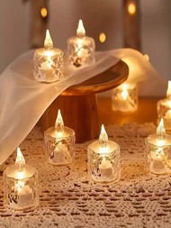 24入組led電子蠟燭燈,附電池,迷你玫瑰紋理折射環狀投影茶燈,以電池驅動的led無火蠟燭燈,適用於情人節,聖誕節,,婚禮派對,家庭裝飾