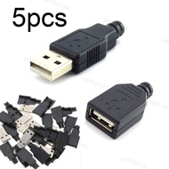 5pcs Mirco USB 2.0 Socket 4 Pin Connector Plug 3 in 1 Type A Female Male Black Plastic Cover DIY Connectors Kits  SGH2