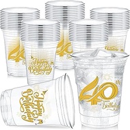 60 Pcs 16 oz 40th Birthday Party Plastic Cups 40th Happy Birthday Plastic Tumblers Clear Cups Cheers