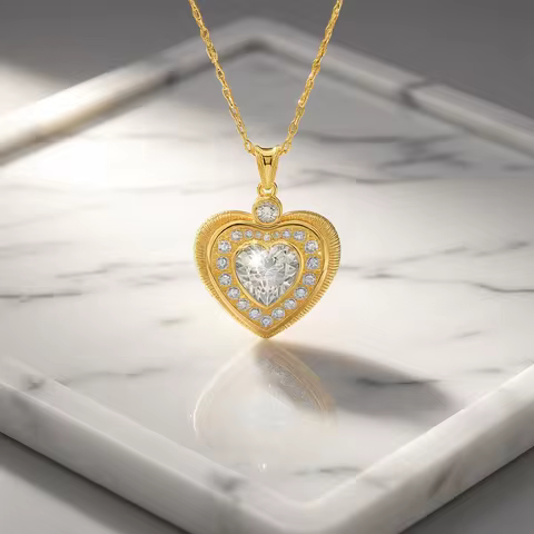 Szjinao 100% Real 18K Gold Heart Necklace 9mm 3ct Moissanite Pendant K Gold Luxury Wedding Jewelry W