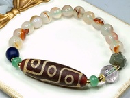 Tibetan Dzi Beads Nine Eyed Dzi Bead 藏传老矿九眼天珠 38.8x11.8mm