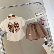 DBOX- FLEECE SHORT RIBBON SET FOR GIRLS AGED 6 MONTHS - 5 YEARS SHORT SLEEVE PLAYWEAR