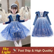 Frozen Elsa Dress For Kids Girl Princess Blue Gown For Kids Christmas Outfits Halloween Cosplay Costume Long Sleeve Dresses