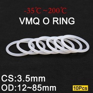 10pc VMQ White Silicone O Ring Gasket CS 3.5mm OD 12~ 85mm Food Grade silicone rings o-rings rubber 