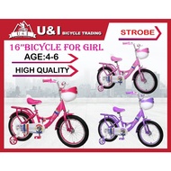 Basikal Saiz 16 Inci / 16" Bicycle / 16 Inch Basikal Budak Perempuan / Basikal Kanak2 Tayar Hidup / Untuk Umur 4-6 Tahun