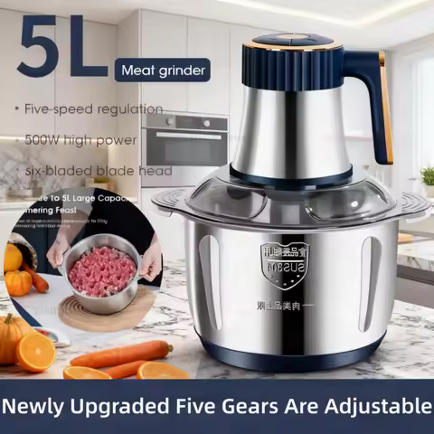 Electric Meat Grinder, Food Processors, Stainless Steel Meat Chopper, 5L Capacity Vegetable Chopper,