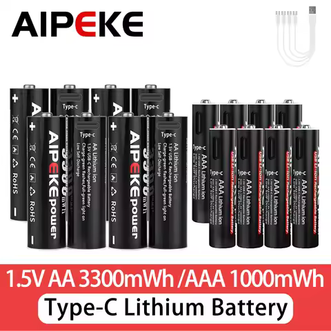 AIPEKE 1.5v Aa Rechargeable Batteries 3300mWh and 1.5v Aaa 1000mWh lithium battery USB Type-C Port C